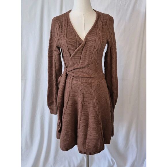 Anthropologie Greylin Brown Cable Knit Wrap Sweater Dress Small - Picture 5 of 12